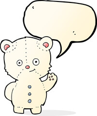 cartoon waving polar bear cub with speech bubble