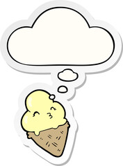 cartoon ice cream and thought bubble as a printed sticker