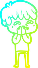 cold gradient line drawing cartoon curious man