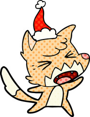 angry comic book style illustration of a fox wearing santa hat