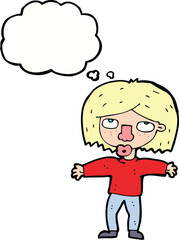 cartoon girl looking upwards with thought bubble