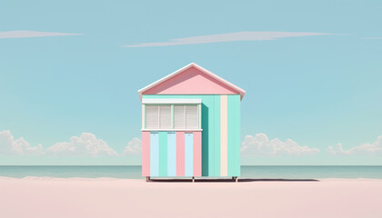 Pastel colors of tropical beach drawing background. Summer holiday and travel vacation concept. Generative AI