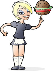 cartoon waitress serving a burger