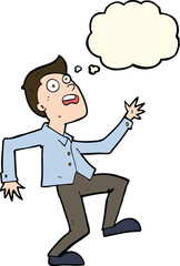 cartoon man panicking with thought bubble