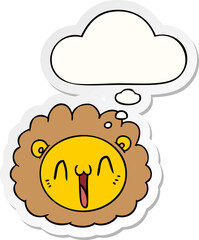 cartoon lion face and thought bubble as a printed sticker