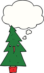 Fototapeta na wymiar cartoon christmas tree and thought bubble