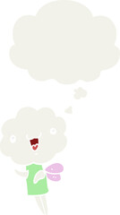 cute cartoon cloud head creature and thought bubble in retro style
