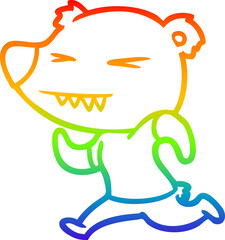 rainbow gradient line drawing angry bear cartoon running