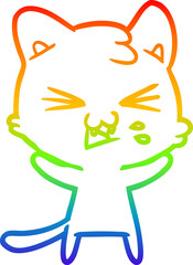 rainbow gradient line drawing cartoon cat hissing