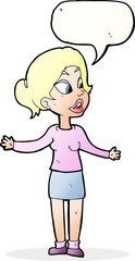 cartoon pretty woman explaining something with speech bubble