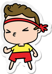 sticker cartoon kawaii working out boy