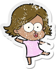 distressed sticker of a cartoon girl pouting