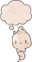 cartoon ghost and thought bubble in grunge texture pattern style