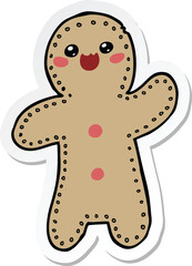 sticker of a cartoon gingerbread man