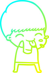 cold gradient line drawing cartoon boy blowing raspberry