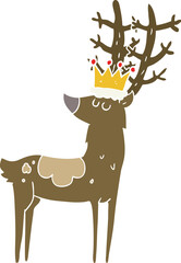 flat color illustration of a cartoon stag king