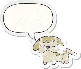 cute cartoon puppy and speech bubble distressed sticker