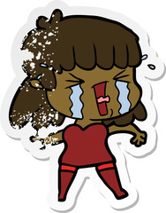 distressed sticker of a cartoon woman in tears