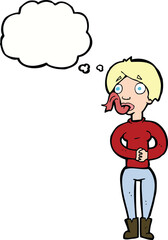 cartoon woman with snake tongue with thought bubble