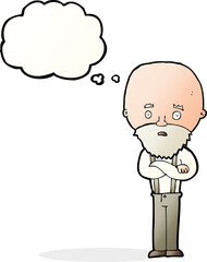 cartoon worried old man with thought bubble
