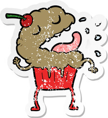 distressed sticker of a cartoon cupcake