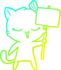 cold gradient line drawing cartoon cat with bow on head