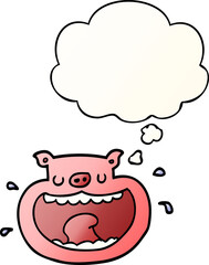 cartoon obnoxious pig and thought bubble in smooth gradient style
