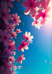 Fototapeta na wymiar Beautiful pink flowers in the light of the sun. Generative AI art.