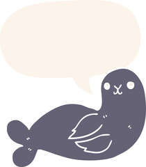cartoon seal and speech bubble in retro style