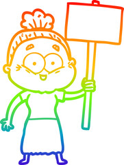 rainbow gradient line drawing cartoon happy old woman