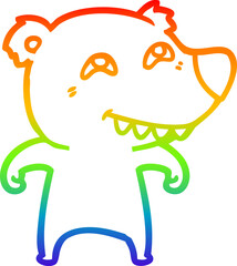rainbow gradient line drawing cartoon bear showing teeth