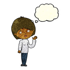 cartoon worried woman with thought bubble