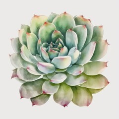 Fototapeta premium Watercolor succulent on white background. Generative AI art.