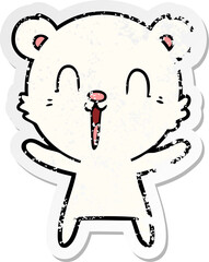 distressed sticker of a happy cartoon polar bear