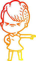 warm gradient line drawing cartoon annoyed hipster girl