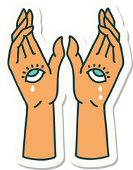 tattoo style sticker of mystic hands