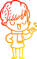 warm gradient line drawing cartoon woman talking