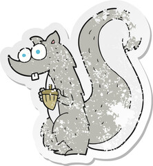 retro distressed sticker of a cartoon squirrel with nut