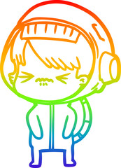 rainbow gradient line drawing angry cartoon space girl