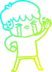cold gradient line drawing cartoon boy crying