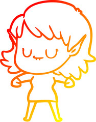 warm gradient line drawing happy cartoon elf girl