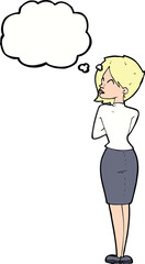 cartoon businesswoman ignoring with thought bubble