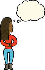 cartoon woman ignoring with thought bubble