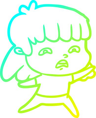 cold gradient line drawing cartoon worried woman