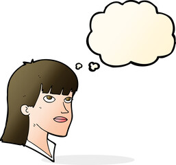 cartoon serious woman with thought bubble