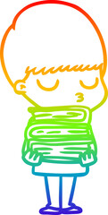 rainbow gradient line drawing cartoon calm boy