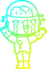 cold gradient line drawing cartoon crying robot