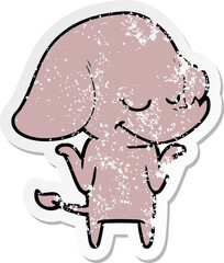 distressed sticker of a cartoon smiling elephant