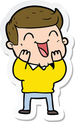 sticker of a cartoon man laughing