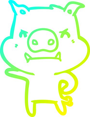cold gradient line drawing angry cartoon pig